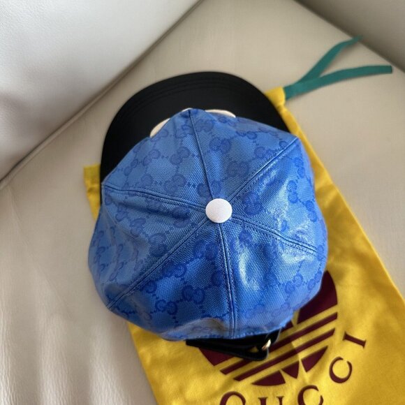 NEW Gucci x Adidas GG LOGO Supreme Baseball Cap Hat Blue Black Canvas Unisex XS main image 5